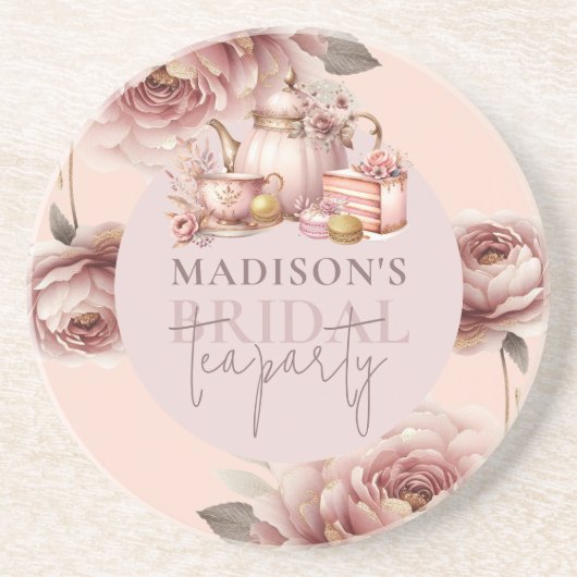 Waterverf Custom Bruids High Tea Shower Zandsteen Onderzetter (Voorkant)