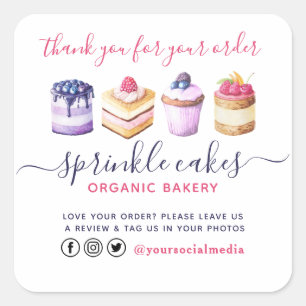 Waterverf Custom Cakes & Sweets Bakkerij Dank u Vierkante Sticker