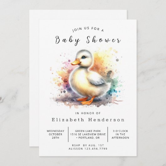 Waterverf Custom Duck Baby shower Kaart (Voorkant / Achterkant)