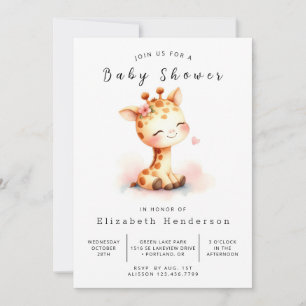 Waterverf Custom Giraffe Baby shower Kaart