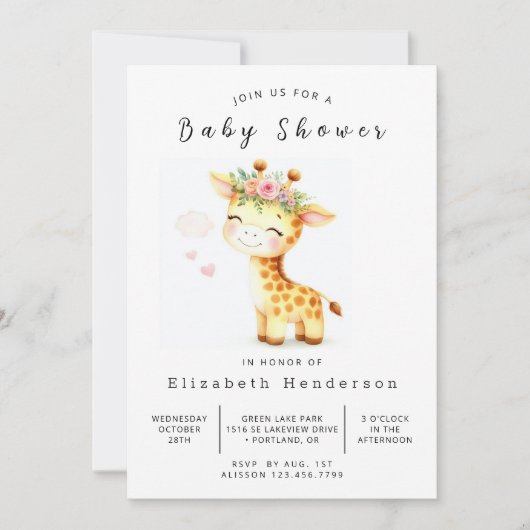 Waterverf Custom Giraffe Baby shower Kaart (Voorkant)