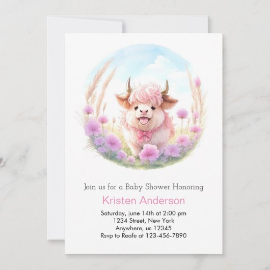Waterverf Custom Highland Koe Meisje Baby shower Kaart (Voorkant)