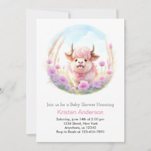 Waterverf Custom Highland Koe Meisje Baby shower Kaart