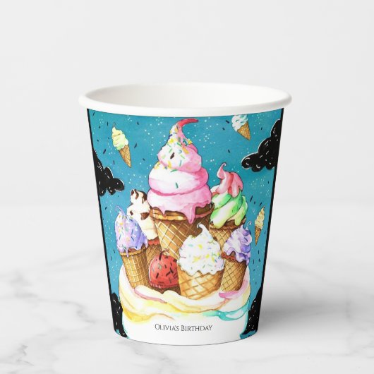 Waterverf Custom Magic Ice Cream Verjaardag Papieren Bekers (Voorkant)