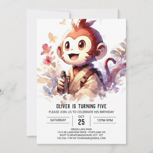 Waterverf Custom Monkey Birthday Kaart (Voorkant)