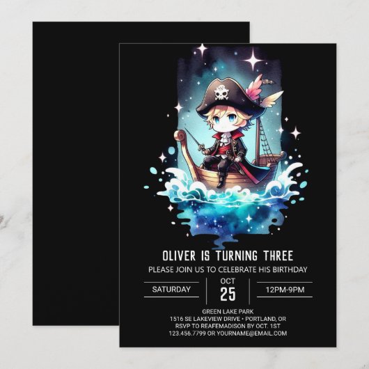 Waterverf Custom Pirate Birthday Kaart (Voorkant / Achterkant)