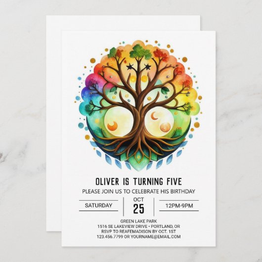 Waterverf Custom Tree of Life Verjaardag Kaart (Voorkant / Achterkant)