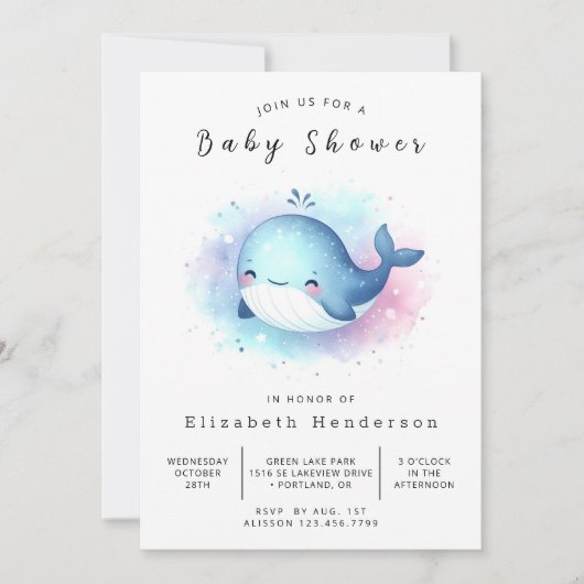 Waterverf Custom Whale Baby shower Kaart (Voorkant)