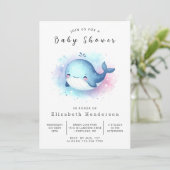 Waterverf Custom Whale Baby shower Kaart (Staand voorkant)