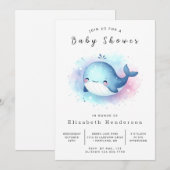 Waterverf Custom Whale Baby shower Kaart (Voorkant / Achterkant)