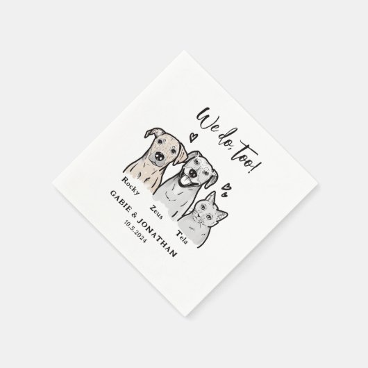 Waterverf Cute 3 Huisdier Hond Kat Huwelijksrecept Servet (Hoek)