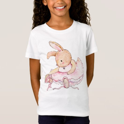 Waterverf Cute Animal Bunny Ballerina T-shirt (Voorkant)