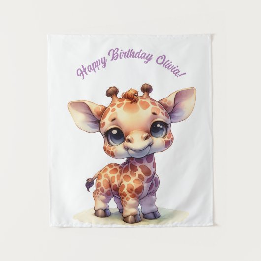 Waterverf cute baby giraffe wandkleed (Voorkant)