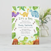 Waterverf Cute Boho Dinosaur Groene Jongen Baby  Kaart (Staand voorkant)