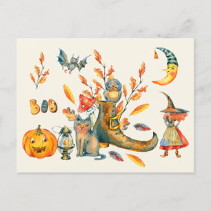 Waterverf Cute Boo Happy Halloween Gathering Briefkaart