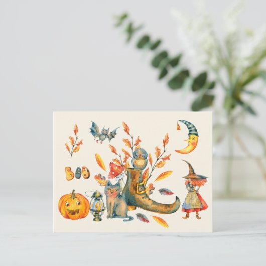 Waterverf Cute Boo Happy Halloween Gathering Briefkaart (Staand voorkant)