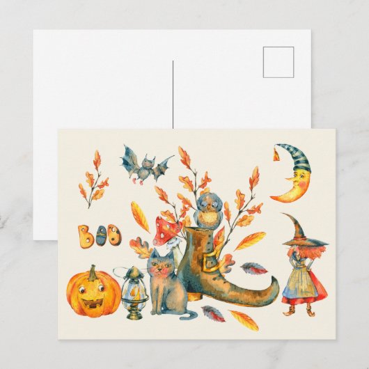 Waterverf Cute Boo Happy Halloween Gathering Briefkaart (Voorkant / Achterkant)