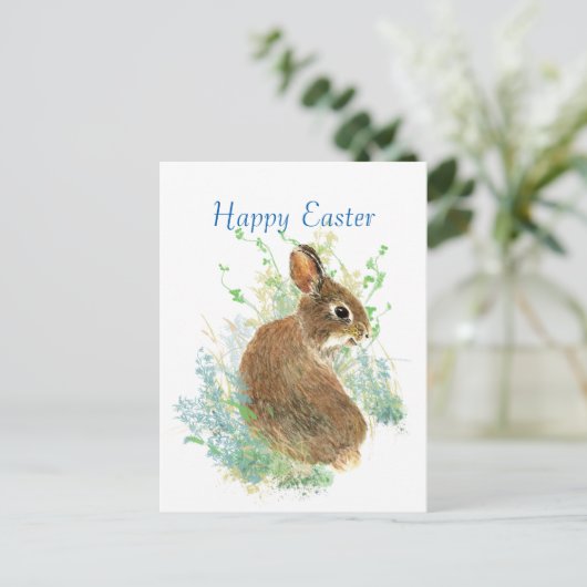 Waterverf Cute Bunny Rabbit Happy Pasen Feestdagenkaart (Staand voorkant)