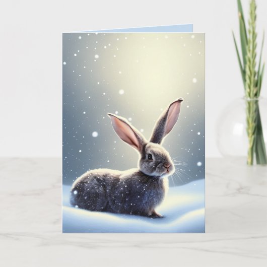 Waterverf Cute Bunny Rabbit Kerstmis Feestdagen Kaart (Voorkant)