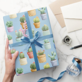 waterverf cute cactus boho kinderkamer cadeaupapier