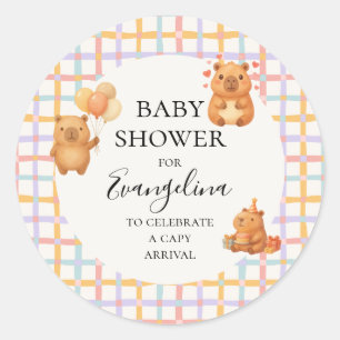 Waterverf Cute Capybara Baby Shower Ronde Sticker