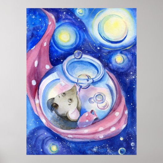 Waterverf Cute Cartoon Mouse Poster (Voorkant)
