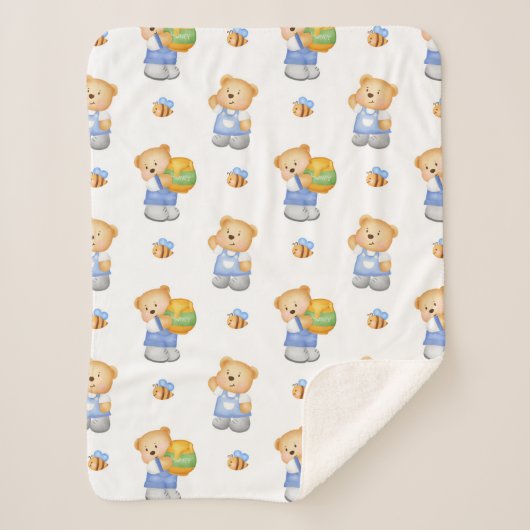 Waterverf Cute Cartoon Teddy Bear voor kinderen Sherpa Deken (Voorkant)