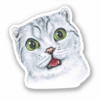 Waterverf Cute Cat Potrait Sticker