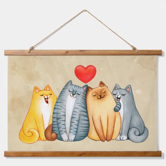 Waterverf Cute Cats Kittens Pet Animal Hangend Wandkleed (Voorkant)