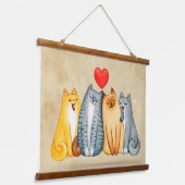 Waterverf Cute Cats Kittens Pet Animal Hangend Wandkleed (Gebogen)