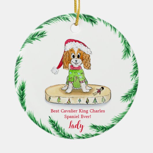 Waterverf Cute Cavalier King Charles Spaniel Keramisch Ornament (Voorkant)