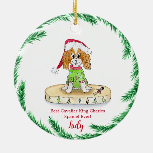 Waterverf Cute Cavalier King Charles Spaniel Keramisch Ornament (Achterkant)