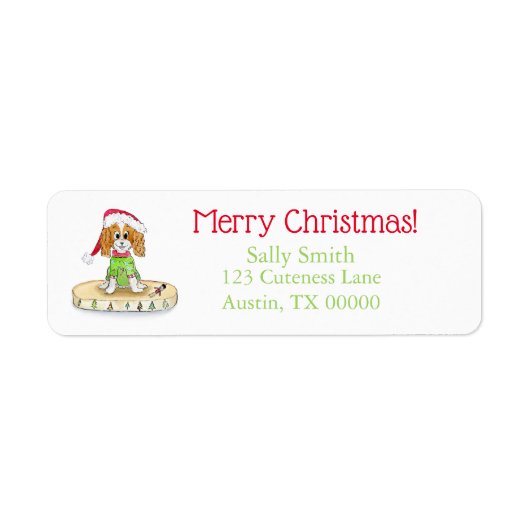 Waterverf Cute Cavalier King Charles Spaniel Xmas Etiket (Voorkant)