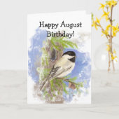 Waterverf Cute Chickadee Bird August Birthday Kaart (Gele Bloem)