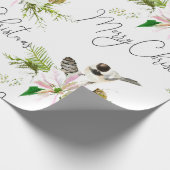 Waterverf Cute Chickadee Bird Pointsettia Flower Cadeaupapier (Hoek)