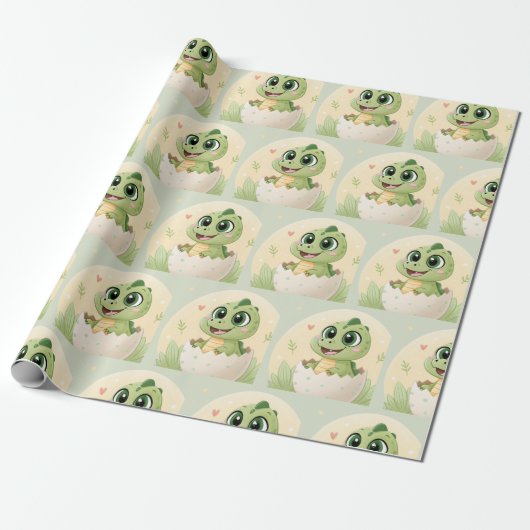 Waterverf Cute Dinosaur Greenery Boy Baby shower Cadeaupapier (Uitgerold)