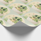 Waterverf Cute Dinosaur Greenery Boy Baby shower Cadeaupapier (Hoek)