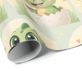 Waterverf Cute Dinosaur Greenery Boy Baby shower Cadeaupapier (Rol Hoek)