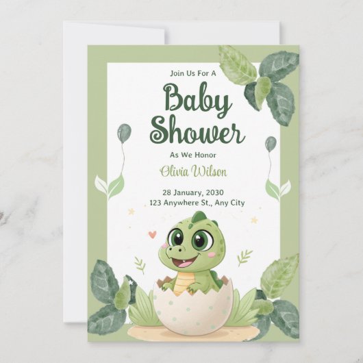 Waterverf Cute Dinosaur Greenery Boy Baby shower Kaart (Voorkant)
