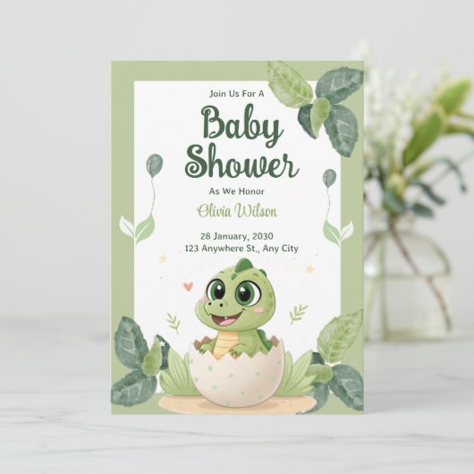 Waterverf Cute Dinosaur Greenery Boy Baby shower Kaart (Staand voorkant)