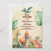 Waterverf Cute Dinosaur Greenery Boy Baby shower Kaart (Voorkant)