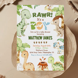 Waterverf Cute Dinosaur Greenery Boy Baby shower Kaart