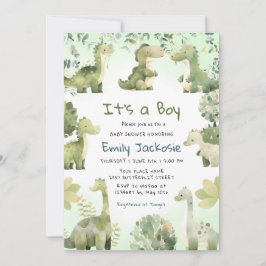 Waterverf Cute Dinosaur Greenery Boy Baby shower Kaart