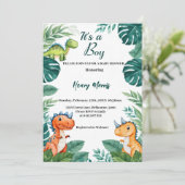 Waterverf Cute Dinosaur Greenery Boy Baby shower Kaart (Staand voorkant)