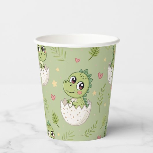 Waterverf Cute Dinosaur Greenery Boy Baby shower Papieren Bekers (Achterkant)