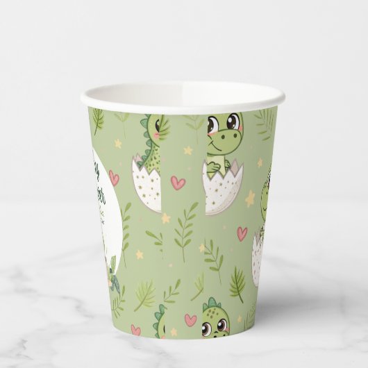 Waterverf Cute Dinosaur Greenery Boy Baby shower Papieren Bekers (Links)