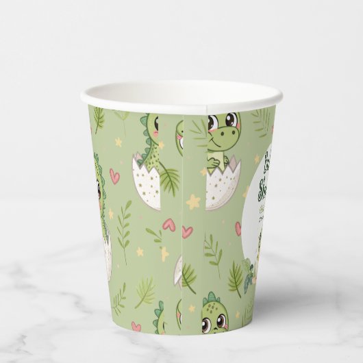 Waterverf Cute Dinosaur Greenery Boy Baby shower Papieren Bekers (Rechts)