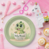 Waterverf Cute Dinosaur Greenery Boy Baby shower Papieren Bordje (Feest)
