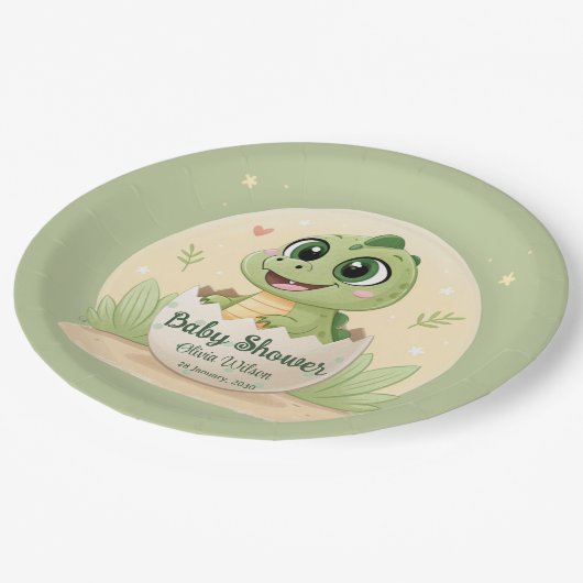 Waterverf Cute Dinosaur Greenery Boy Baby shower Papieren Bordje (Gekanteld)