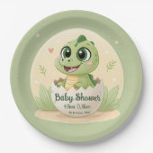 Waterverf Cute Dinosaur Greenery Boy Baby shower Papieren Bordje (Voorkant)